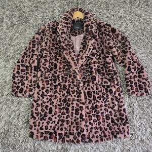 Steve Madden Coat Womens Sz M Pink Leopard Faux Fur Button Front Mob Wife